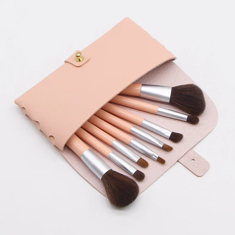 Kit 8 Pinceaux de Maquillage Professionnels avec Trousse en PU – Rose & Beige
