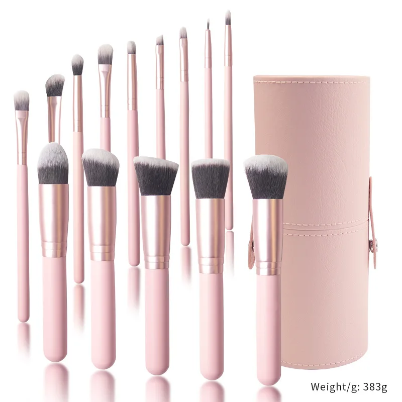 Ensemble 14 Pinceaux de Maquillage Professionnels Fibres Synthétiques Douces – Rose