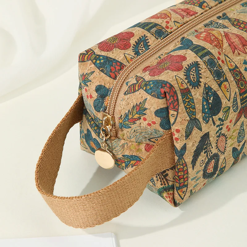 Pochette Cosmétique en Liège Naturel | Grande Capacité | Motif Floral Élégant