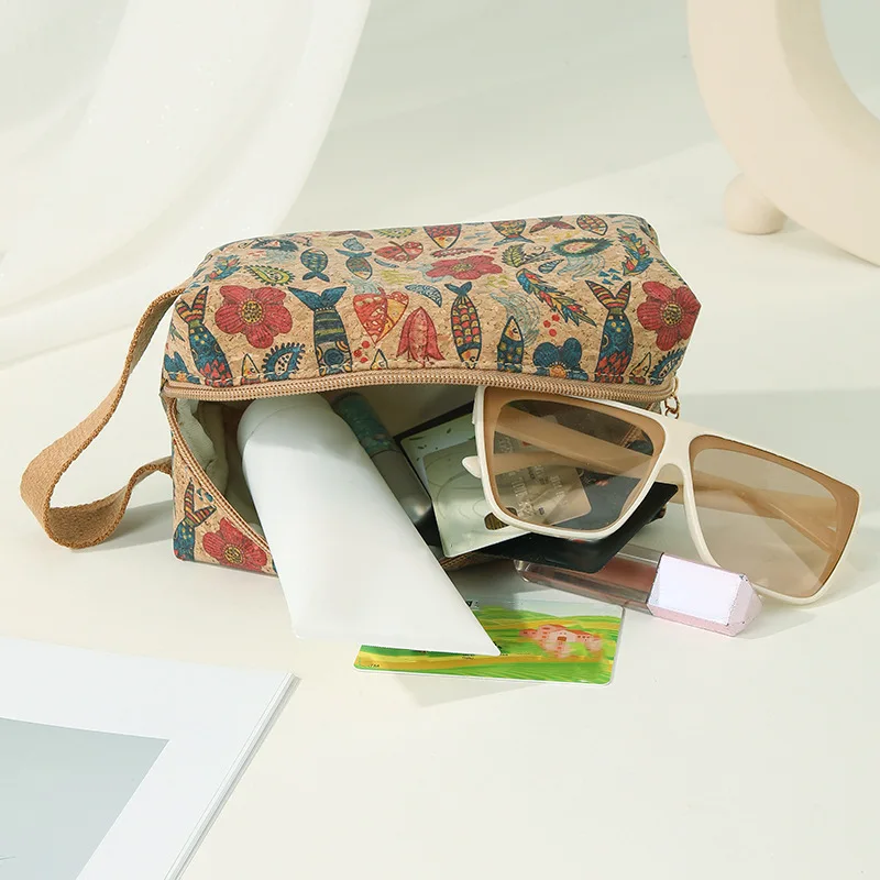 Pochette Cosmétique en Liège Naturel | Grande Capacité | Motif Floral Élégant