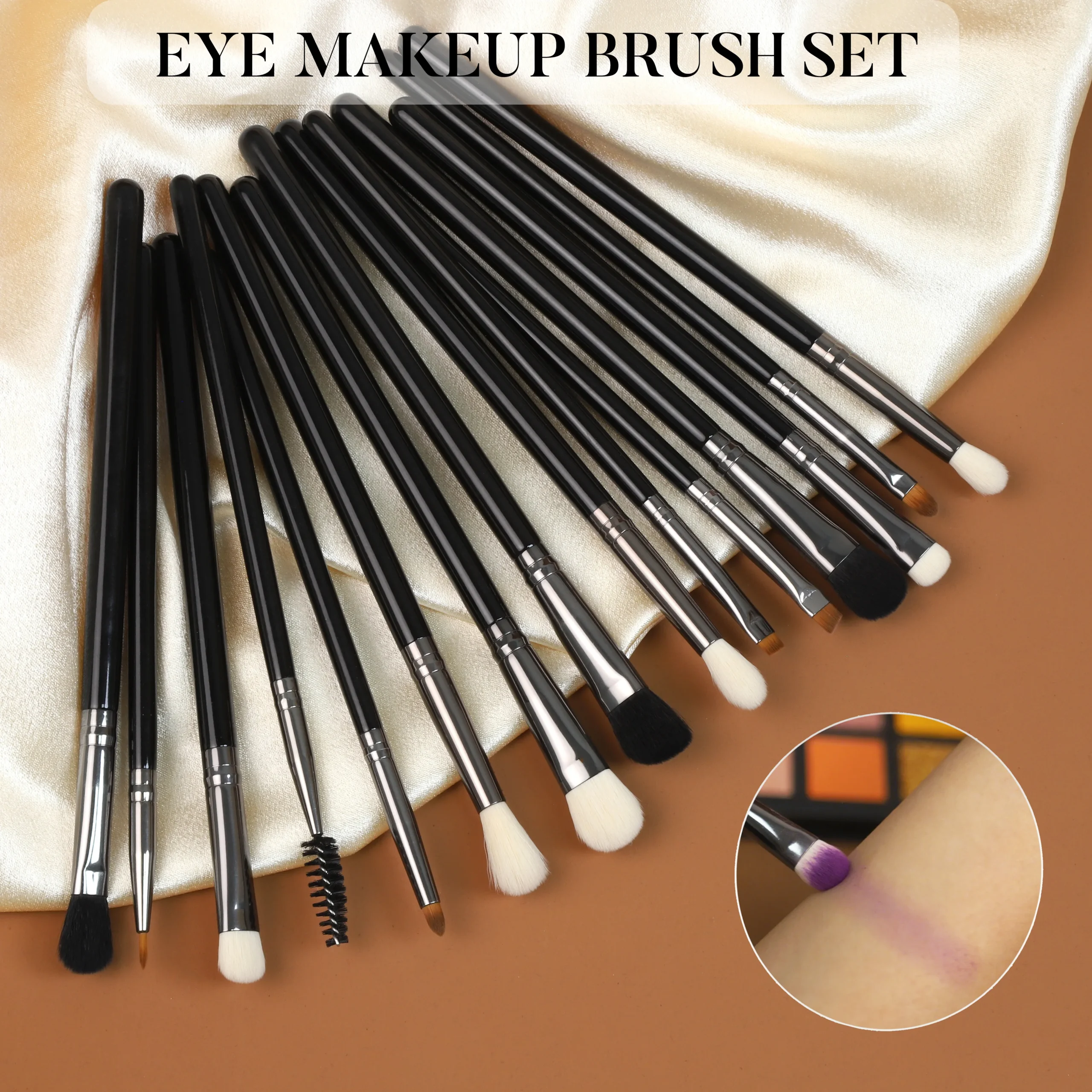 Kit 15 Pinceaux Maquillage Yeux Professionnels – Fibres Véganes & Manche Bois