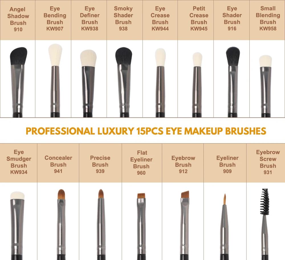 Kit 15 Pinceaux Maquillage Yeux Professionnels – Fibres Véganes & Manche Bois