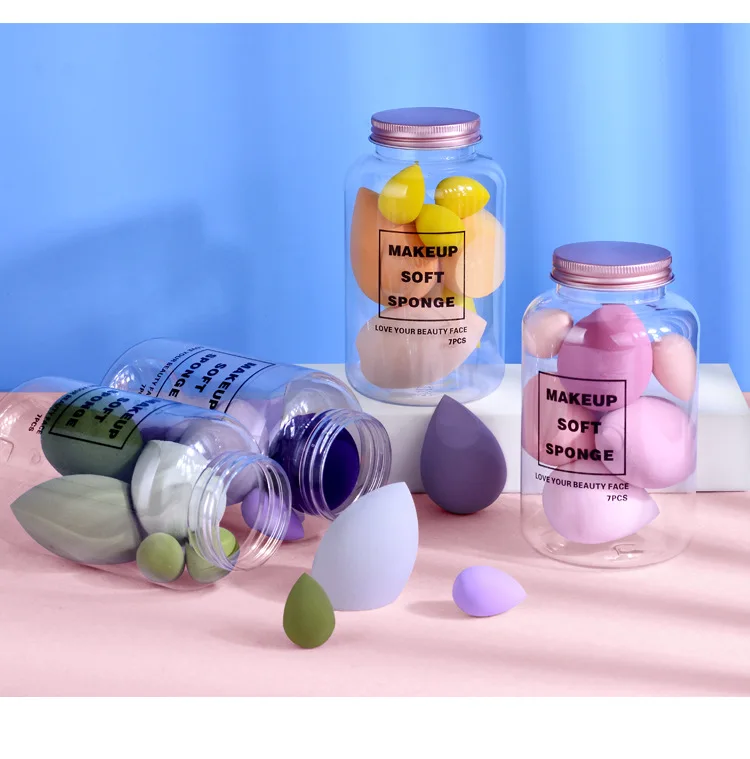 Set 7 Éponges Maquillage Vegan en Bocal | Blender Œuf de Beauté Lavable