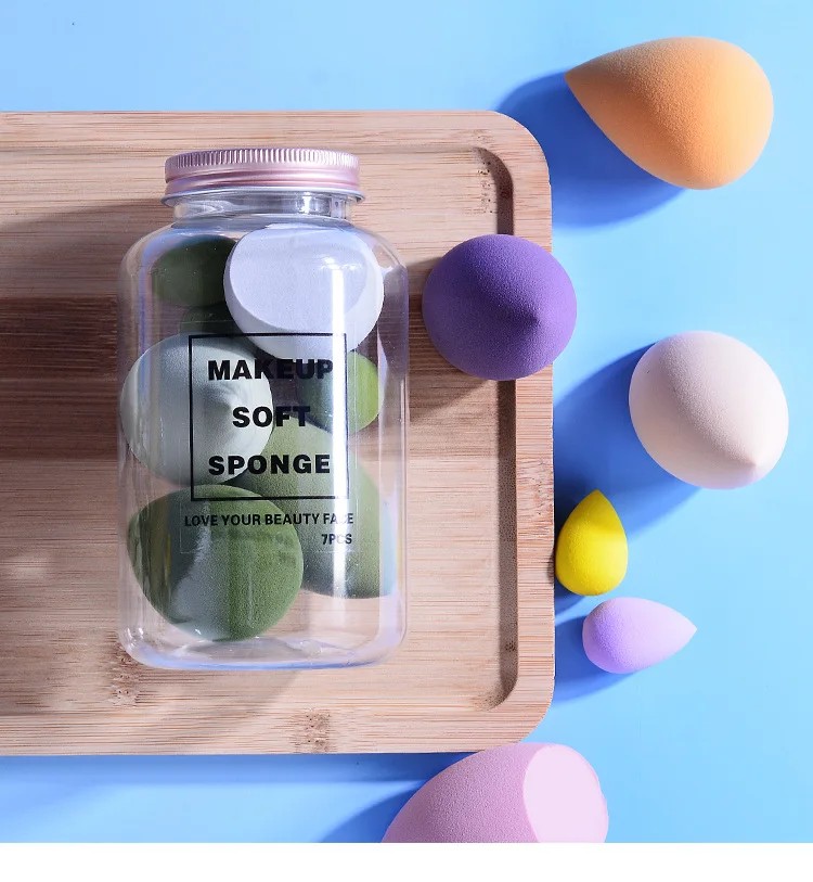 Set 7 Éponges Maquillage Vegan en Bocal | Blender Œuf de Beauté Lavable
