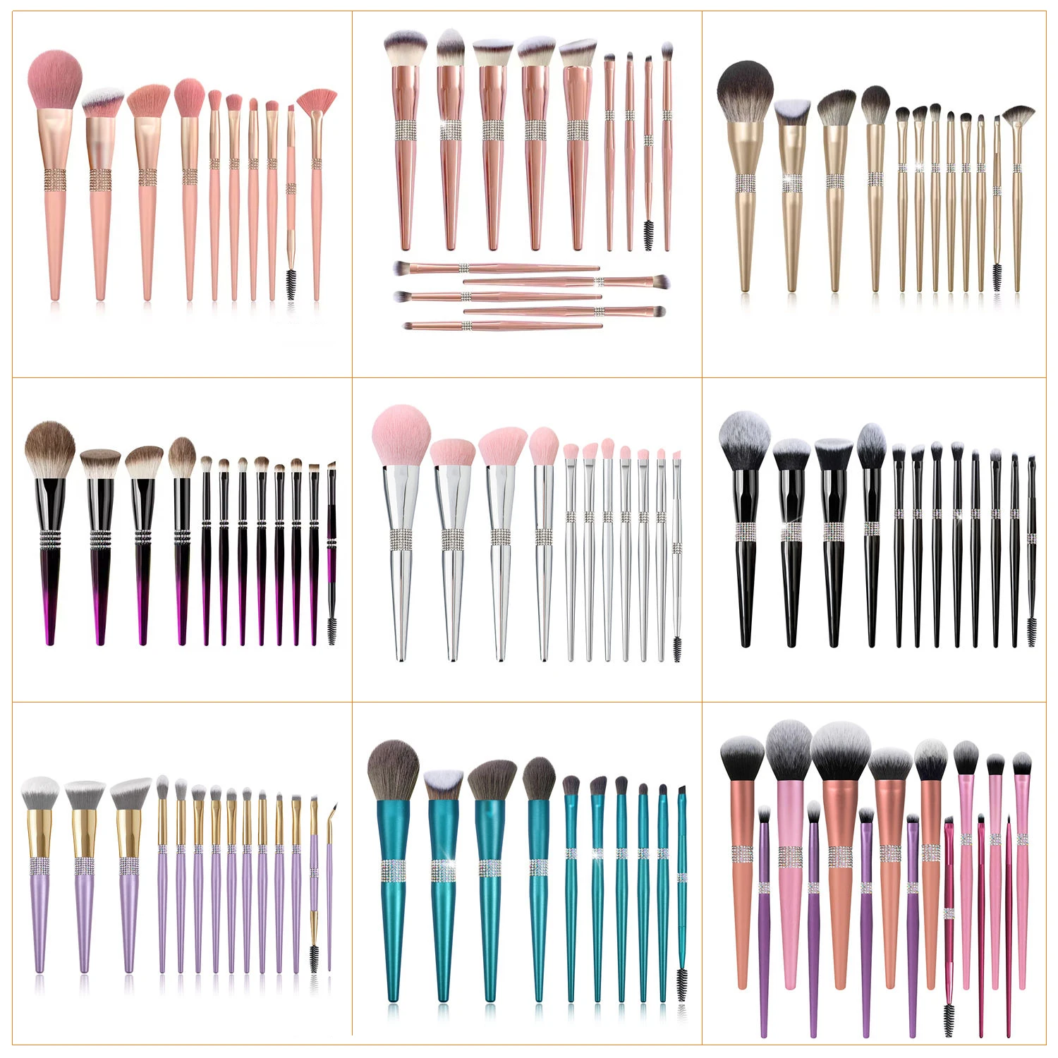 Set 12 Pinceaux Maquillage Professionnels Strass Rose – Poils Synthétiques Végan