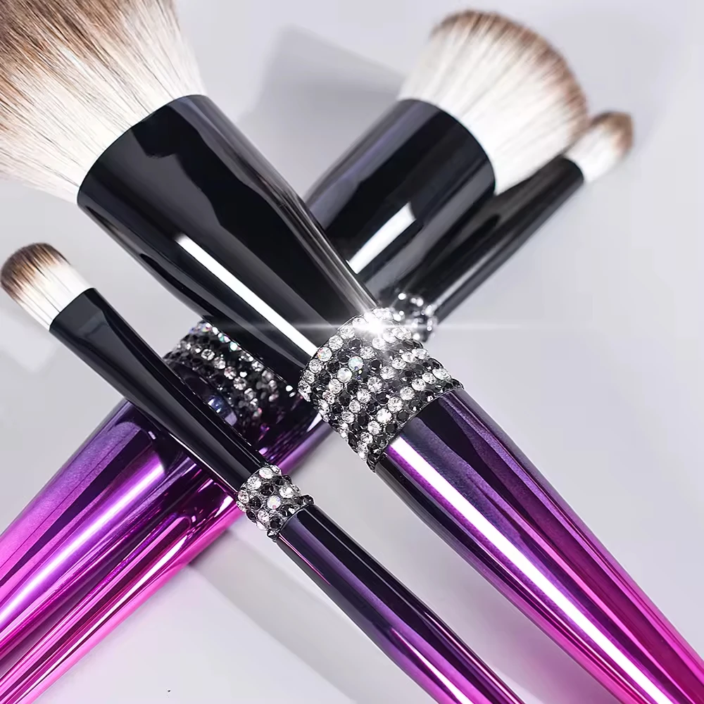 Set 12 Pinceaux Maquillage Professionnels Strass Rose – Poils Synthétiques Végan