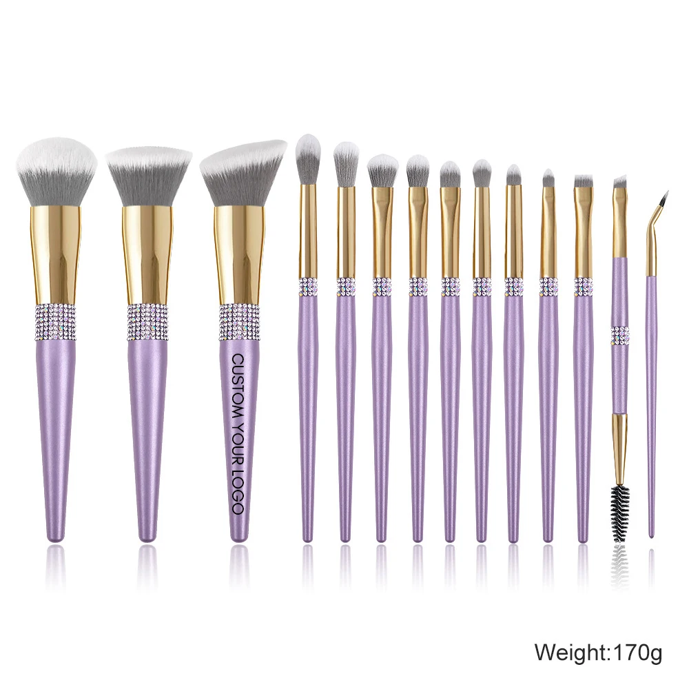 Set 12 Pinceaux Maquillage Professionnels Strass Rose – Poils Synthétiques Végan