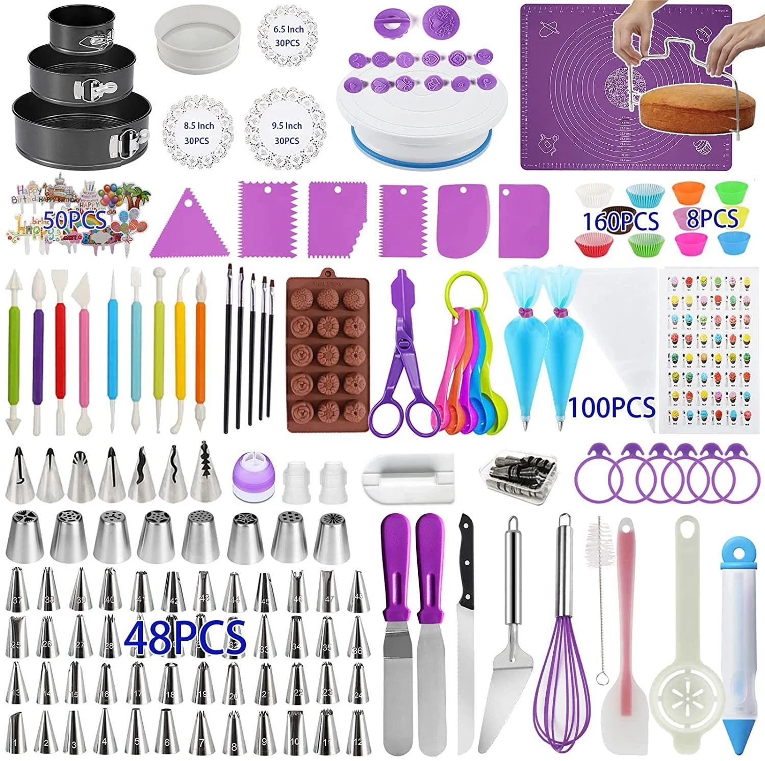 Kit Complet Décoration Gâteaux – Plateau Tournant, Douilles, Moule à Chocolat & Outils Pâtisserie DIY