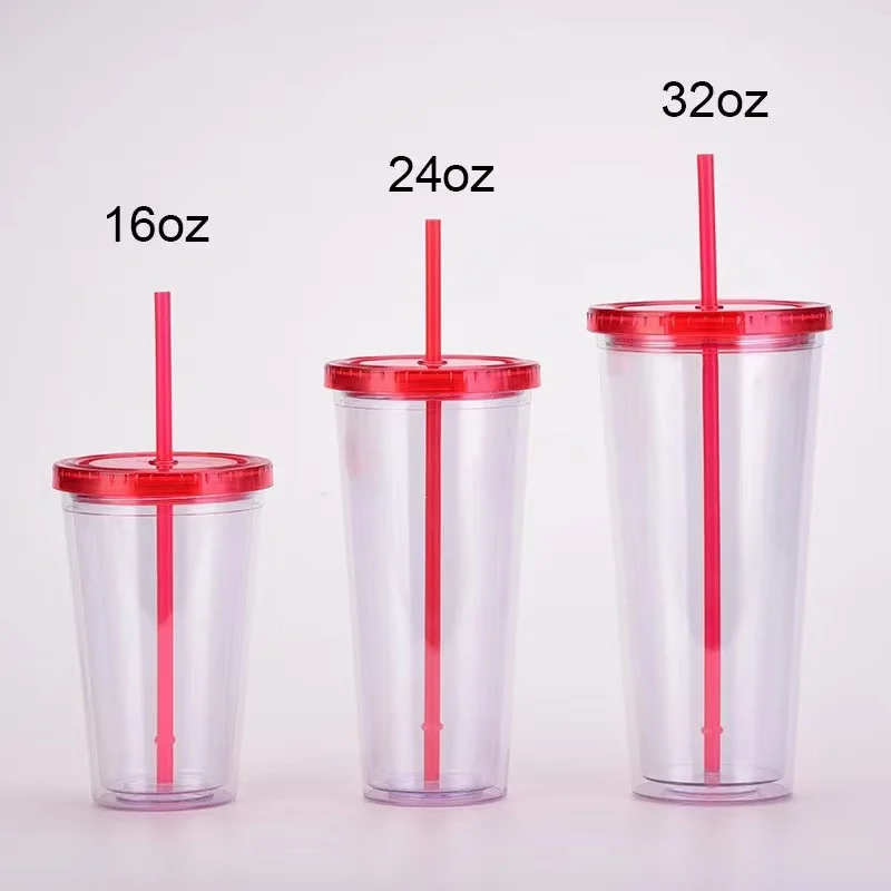 Gobelet DIY Double Paroi Isolé Acrylique avec Paille 16oz 24oz 32oz