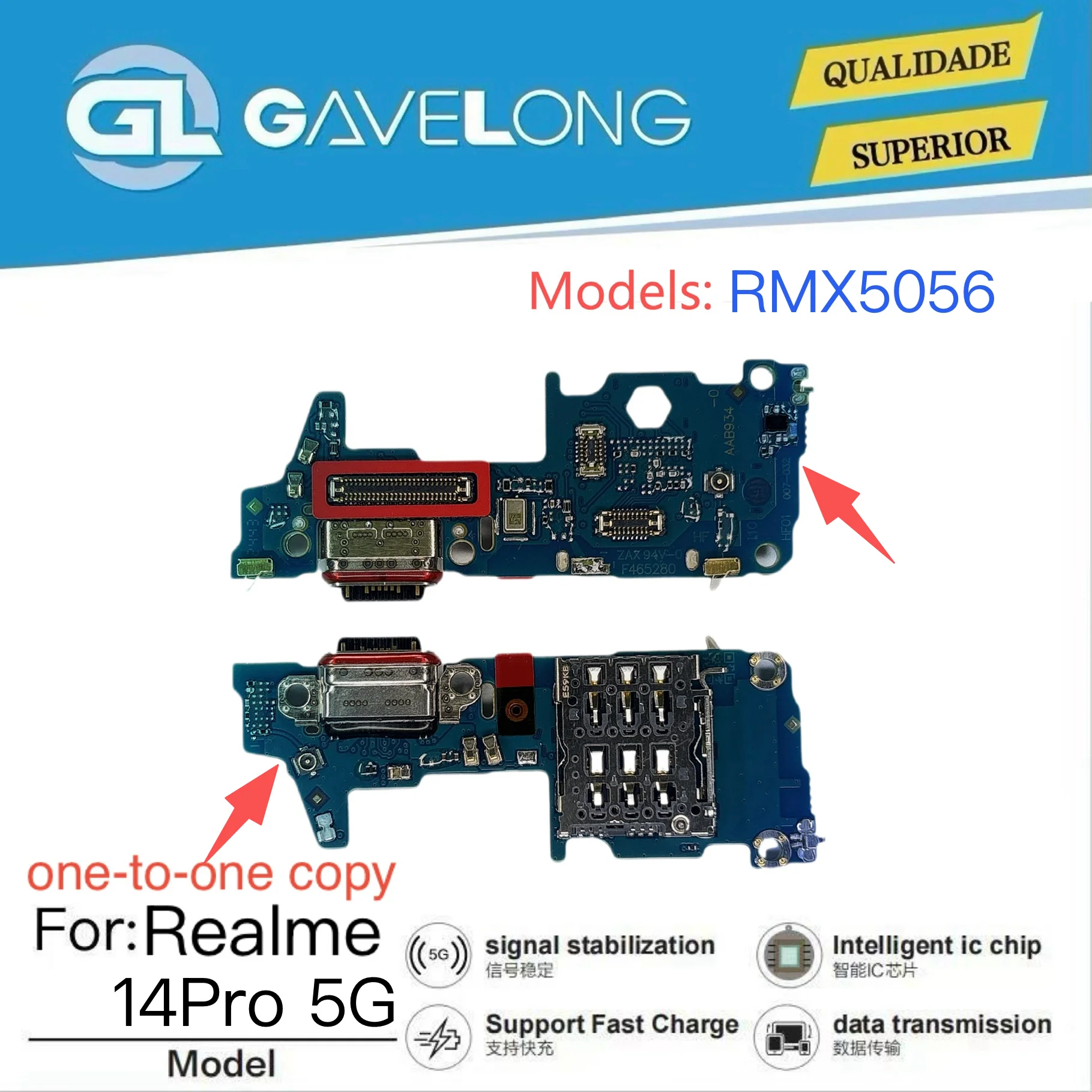 Plaque de charge USB-C Realme 14 Pro 5G RMX5056 avec microphone – Charge rapide