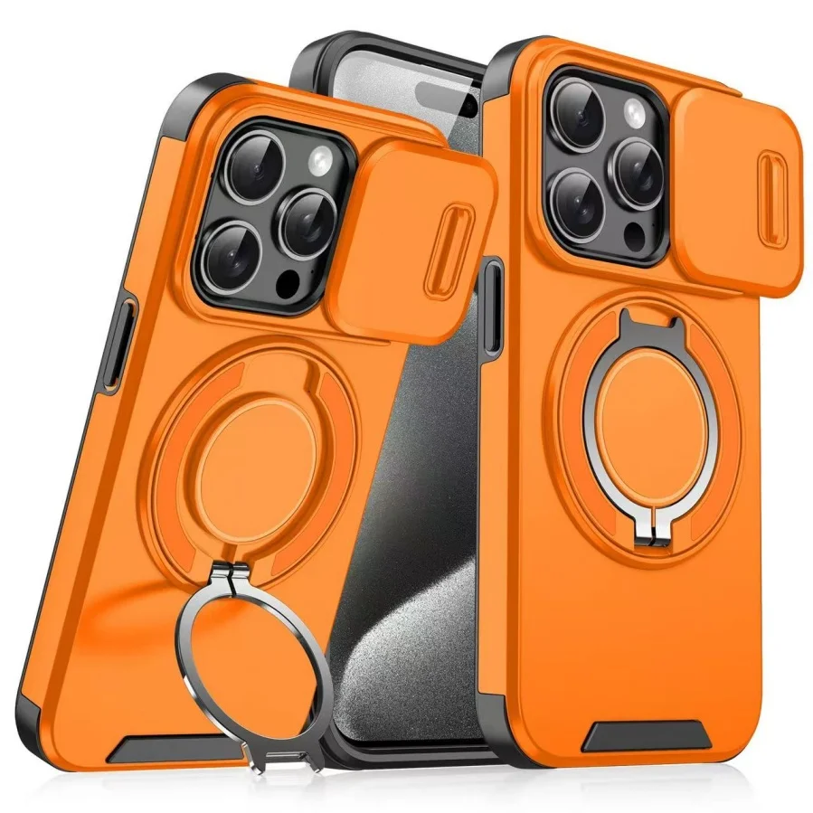 Coque Armor iPhone 16/17 Pro Max Antichoc PC+TPU avec Anneau Magnétique Rotatif 360°