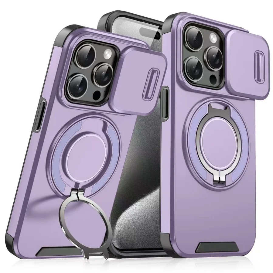 Coque Armor iPhone 16/17 Pro Max Antichoc PC+TPU avec Anneau Magnétique Rotatif 360°