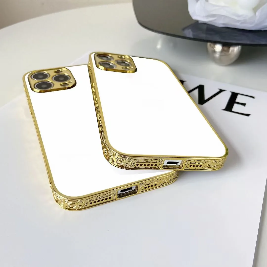 Coque iPhone Antichoc Dorée Motif Floral | Compatible 13 14 15 16 Pro Max | Sublimation 2D