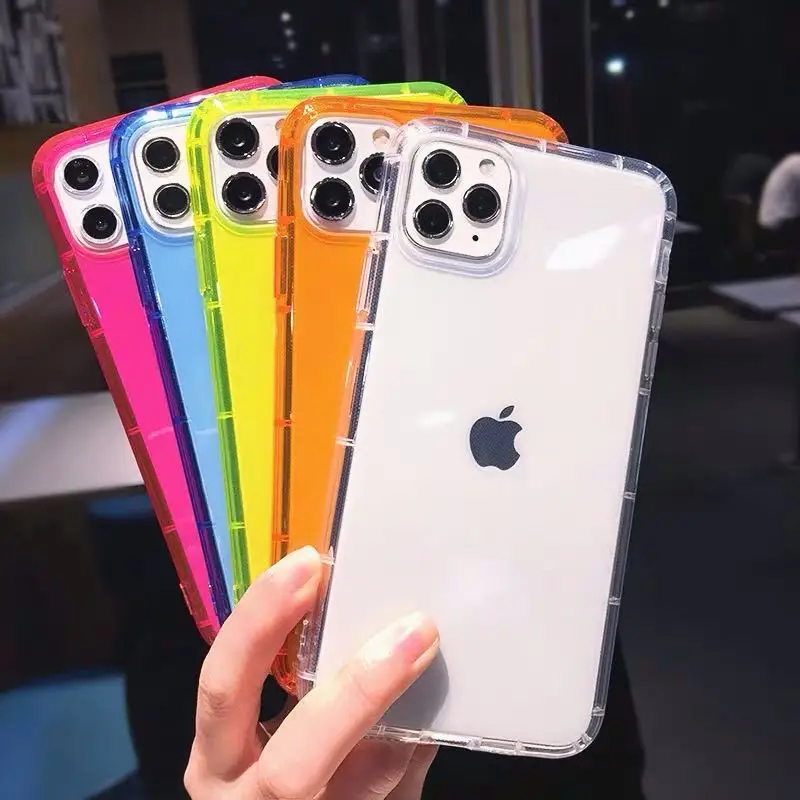 Coque iPhone 12 Mini/Pro/Max Transparente Antichoc TPU Cristal Néon 1.5mm Coussin d'Air