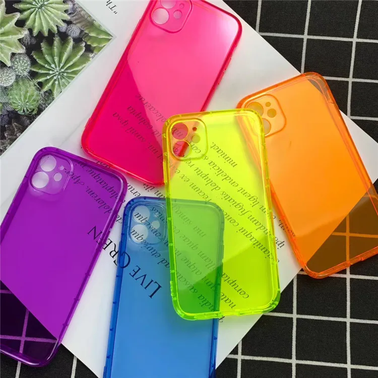 Coque iPhone 12 Mini/Pro/Max Transparente Antichoc TPU Cristal Néon 1.5mm Coussin d'Air