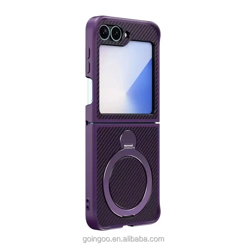 GOINGOO Coque Z Flip 5/6 Fibre de Carbone Givrée Antichoc avec Anneau Magnétique