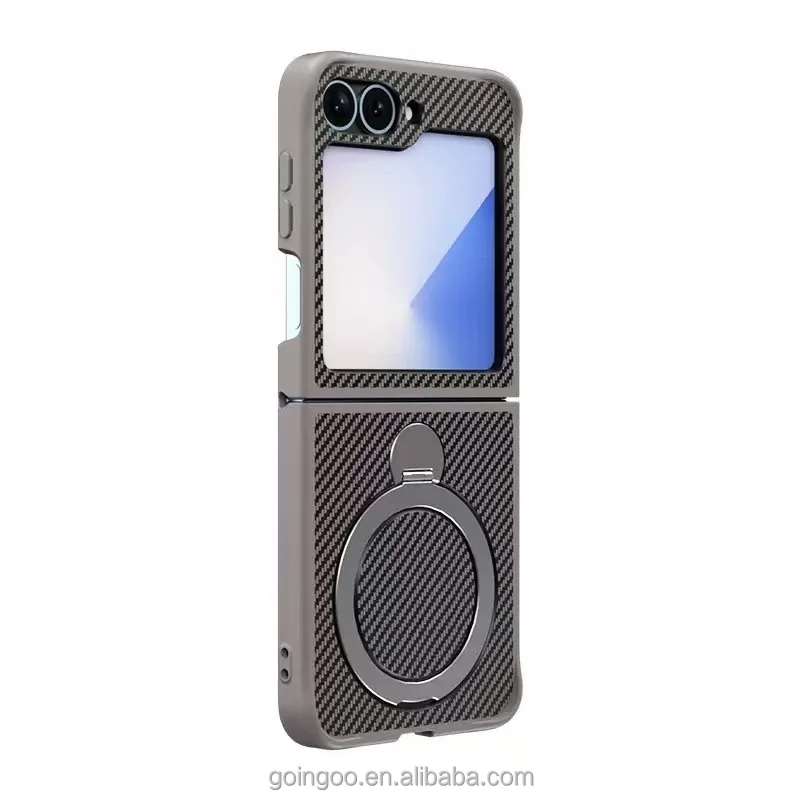 GOINGOO Coque Z Flip 5/6 Fibre de Carbone Givrée Antichoc avec Anneau Magnétique