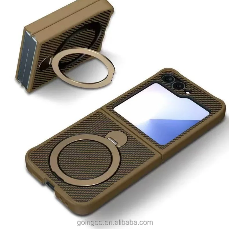 GOINGOO Coque Z Flip 5/6 Fibre de Carbone Givrée Antichoc avec Anneau Magnétique