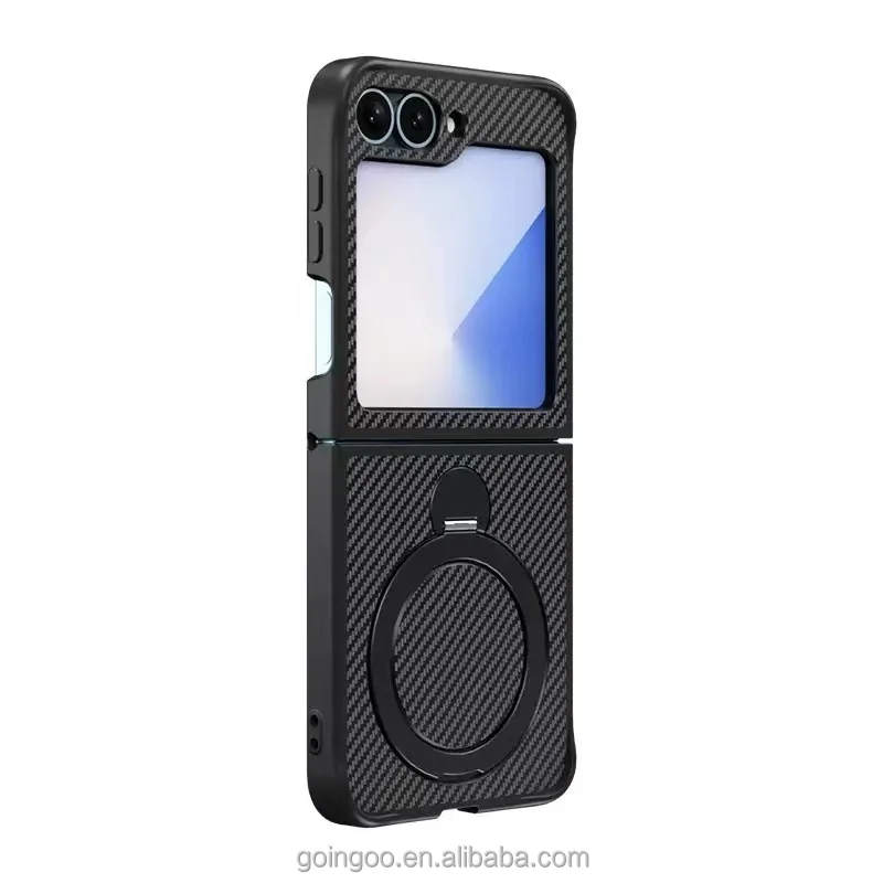 GOINGOO Coque Z Flip 5/6 Fibre de Carbone Givrée Antichoc avec Anneau Magnétique