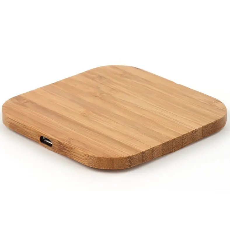 Chargeur Sans Fil Rapide Base en Bois avec LED – Station de Recharge Qi Portable