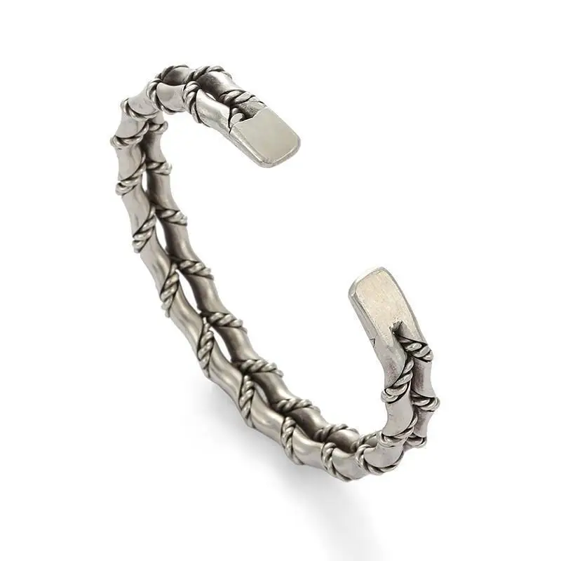 Bracelet Homme Double Couche Tissé Ethnique – Bijou Tendance en Alliage Argenté