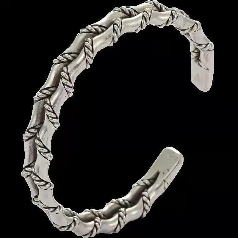 Bracelet Homme Double Couche Tissé Ethnique – Bijou Tendance en Alliage Argenté