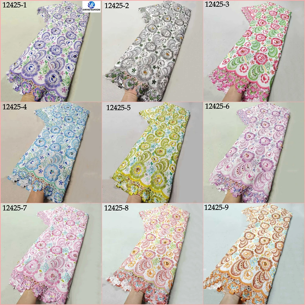 Tissu Dentelle Brodée 3D Sinya Luxury 5 Yards – Strass & Fleurs pour Mariage Africain