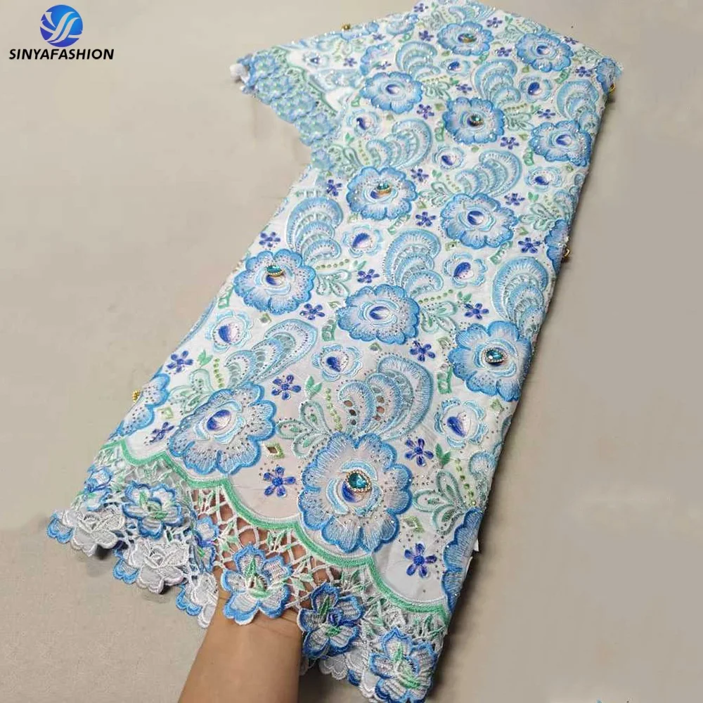 Tissu Dentelle Brodée 3D Sinya Luxury 5 Yards – Strass & Fleurs pour Mariage Africain