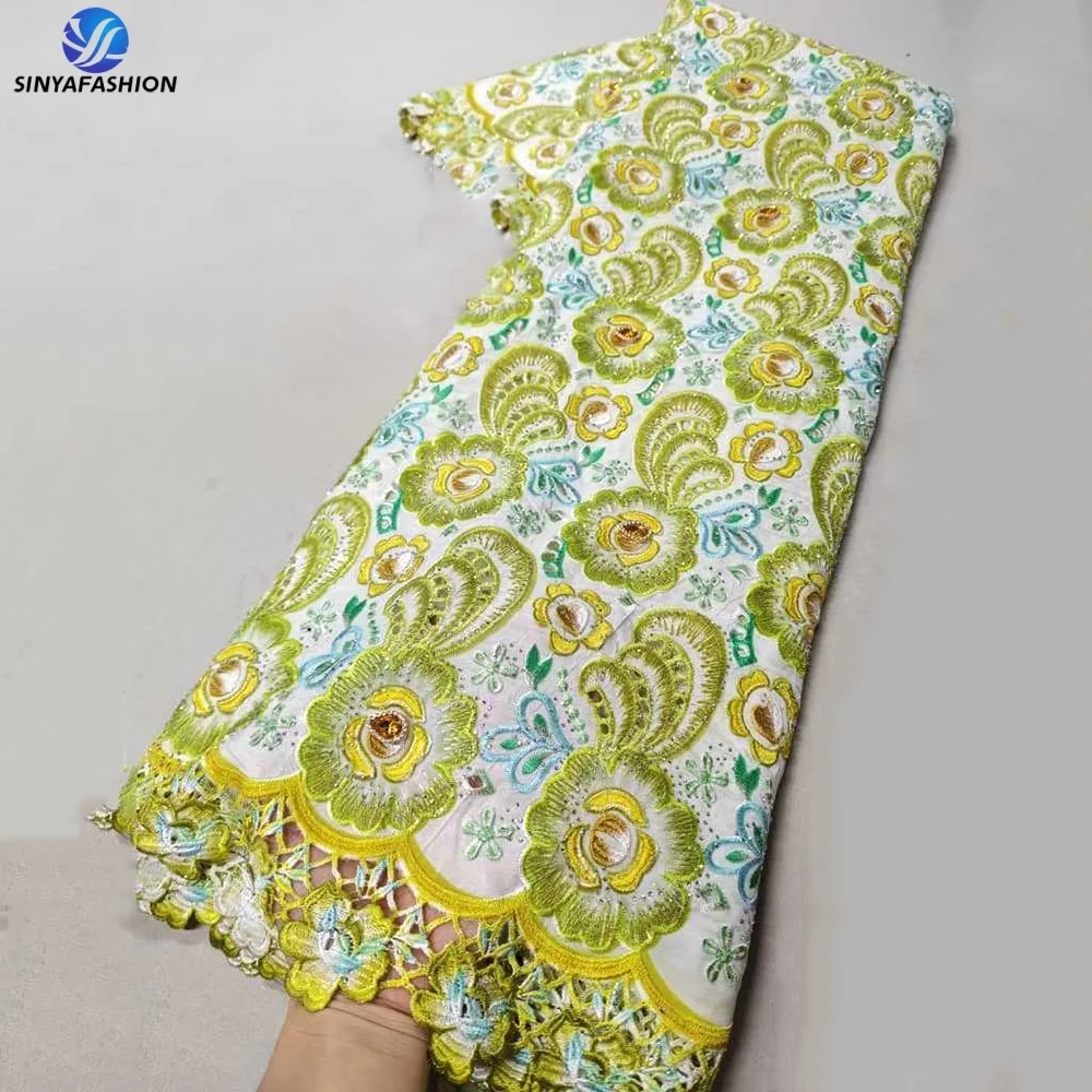 Tissu Dentelle Brodée 3D Sinya Luxury 5 Yards – Strass & Fleurs pour Mariage Africain