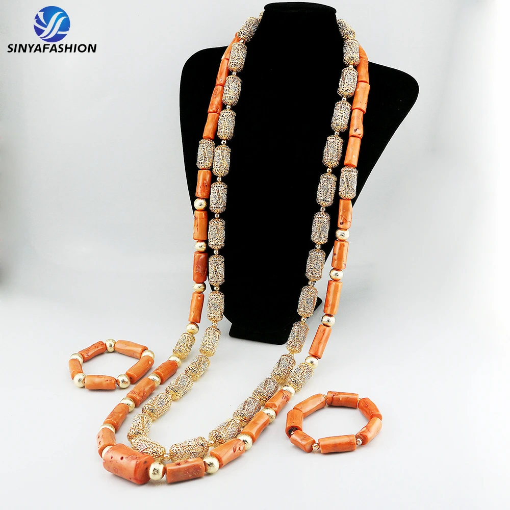 Parure de Bijoux Mariée Africaine en Corail Naturel & Cristal – Collection Sinya Luxe