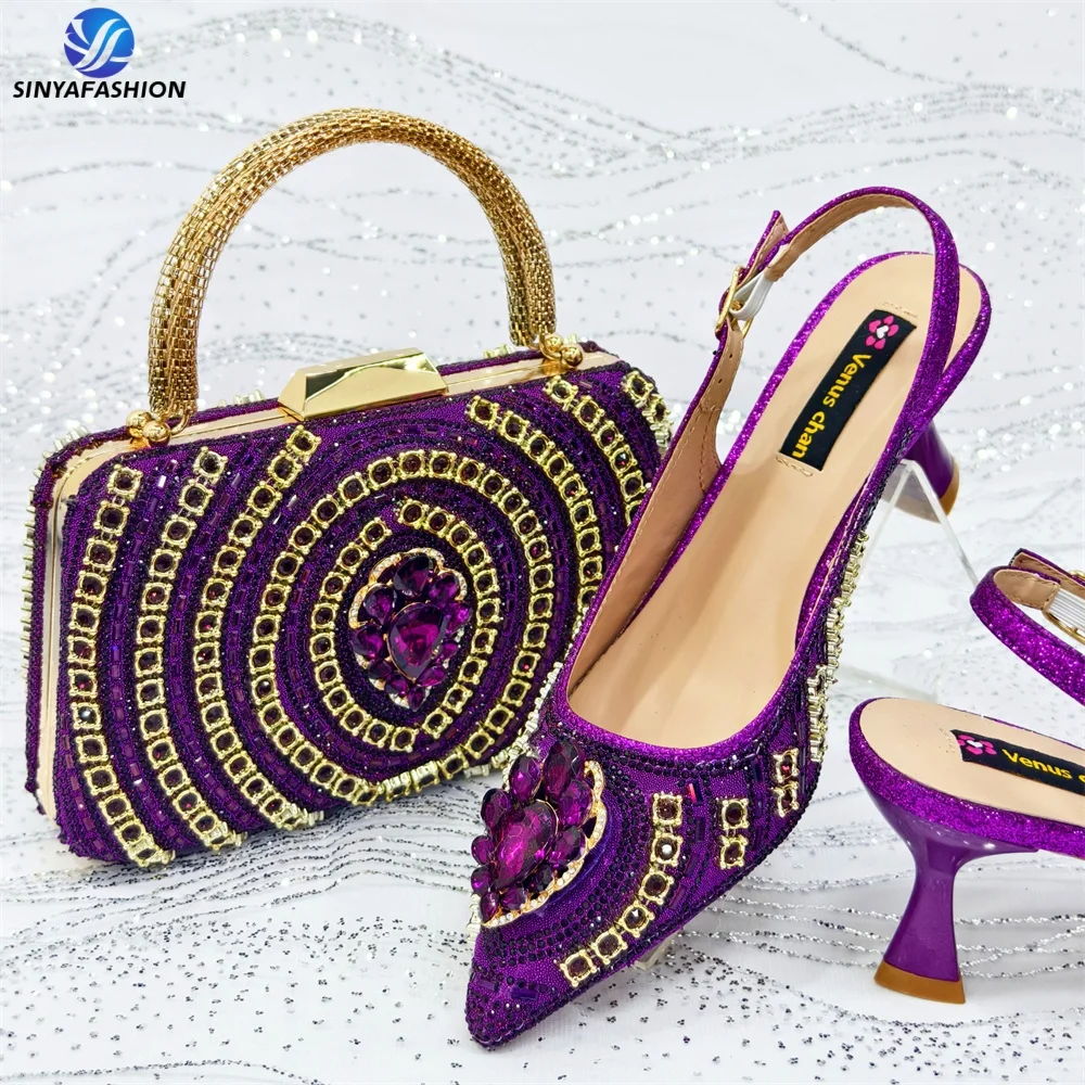 Chaussures Femme Sinya Talons 8cm Design Italien Strass & Diamants Bout Ouvert + Sac Assorti