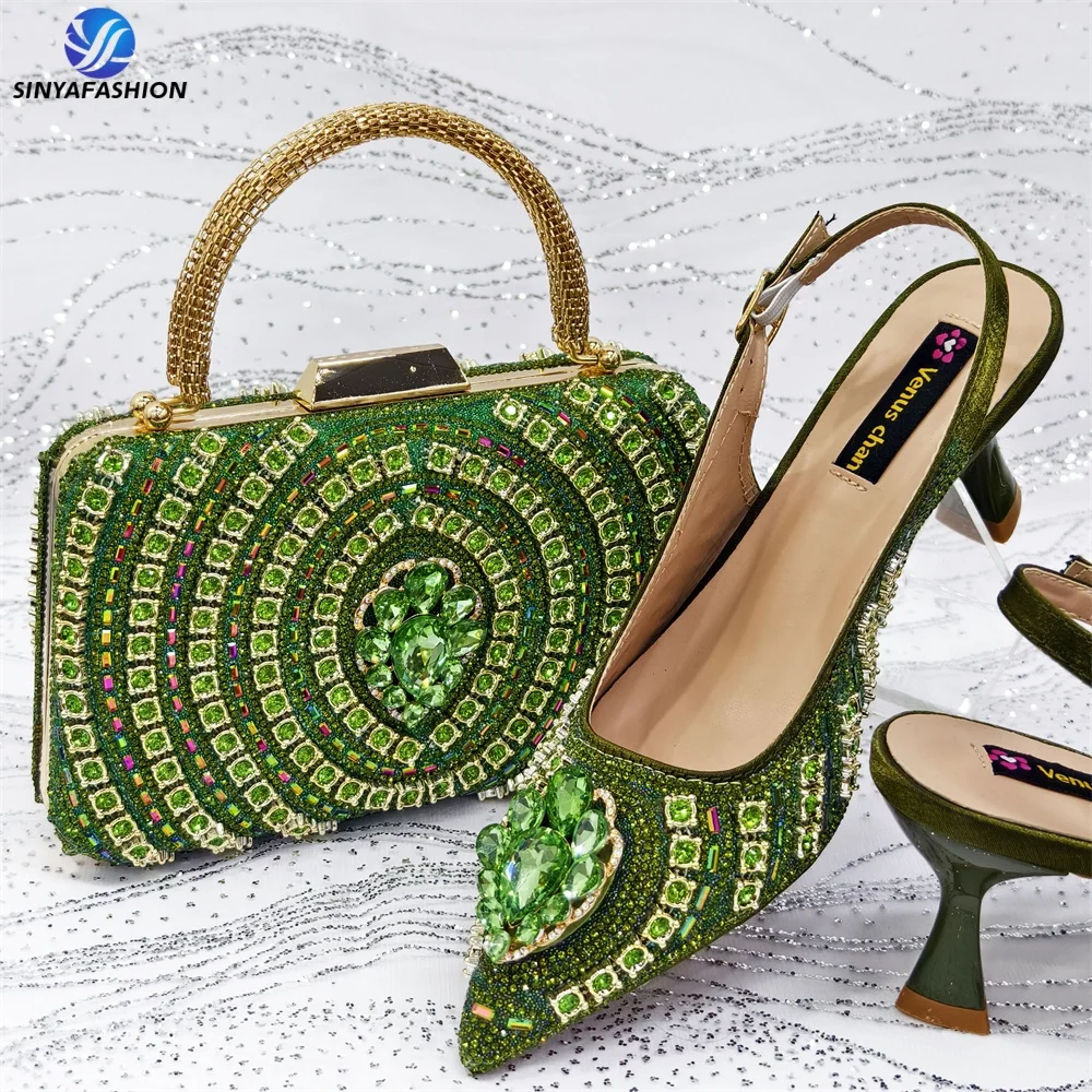 Chaussures Femme Sinya Talons 8cm Design Italien Strass & Diamants Bout Ouvert + Sac Assorti