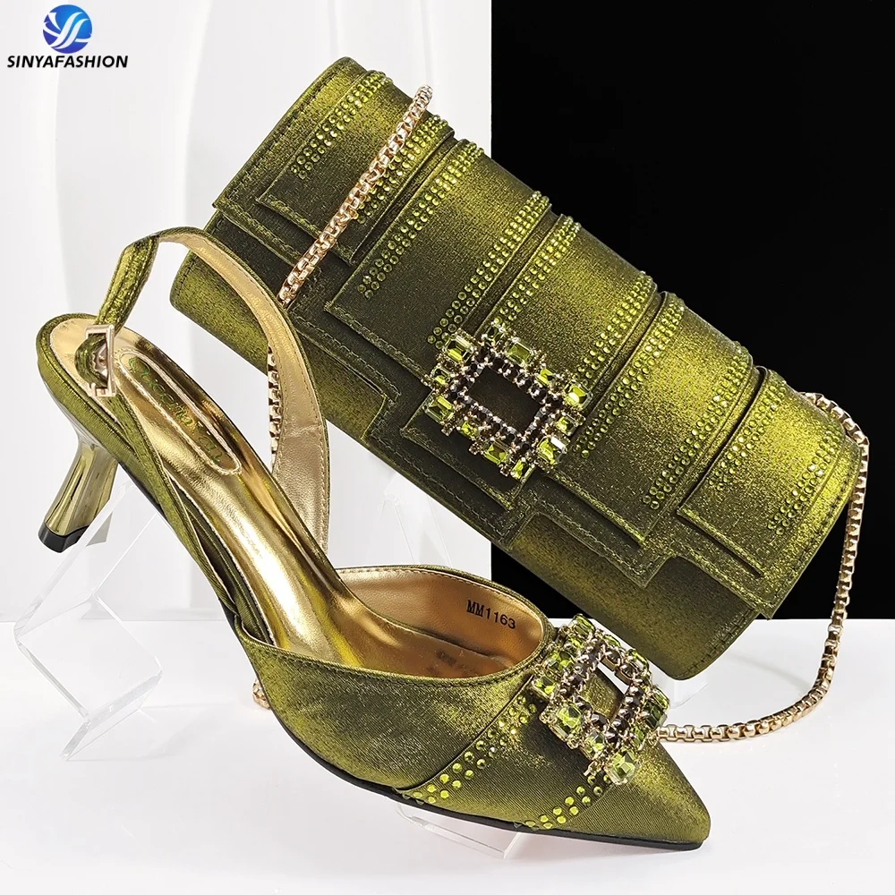 Ensemble Chaussures & Sac Luxe Sinya Or | Talons Aiguilles Bout Pointu Strass Femme