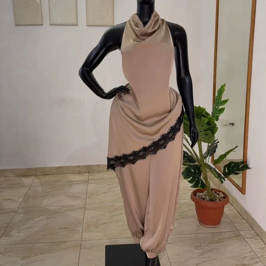 Ensemble 2 Pièces Femme – Gilet Dentelle & Pantalon Long Colour Block Été