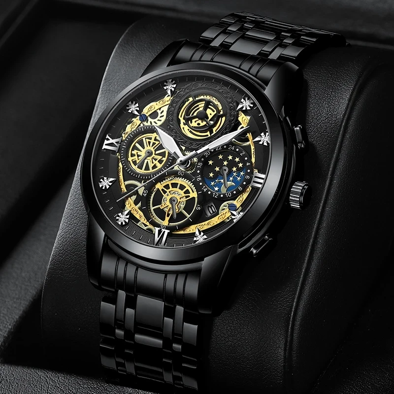 Montre Homme Binbond B4010 Quartz Luxe – Bracelet Acier Inoxydable, Lumineuse, Étanche 30M