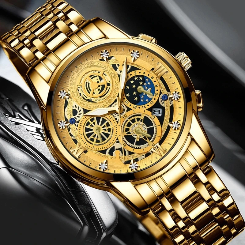 Montre Homme Binbond B4010 Quartz Luxe – Bracelet Acier Inoxydable, Lumineuse, Étanche 30M