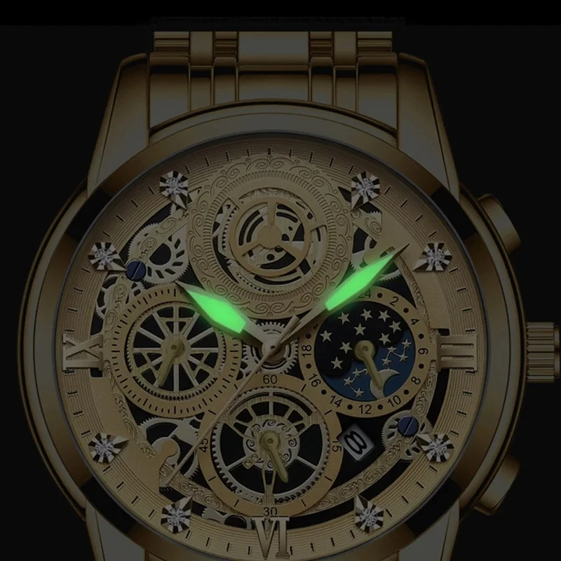 Montre Homme Binbond B4010 Quartz Luxe – Bracelet Acier Inoxydable, Lumineuse, Étanche 30M