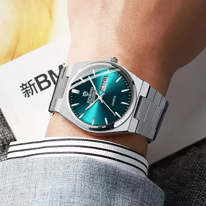 Montre Binbond B102 Homme Quartz Acier Inoxydable – Élégante & Lumineuse