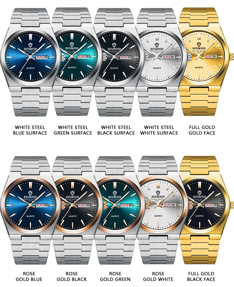Montre Binbond B102 Homme Quartz Acier Inoxydable – Élégante & Lumineuse