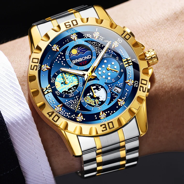 Binbond B3225 – Montre Homme Luxe Sport Quartz | Étanche | Aiguilles Lumineuses | Date