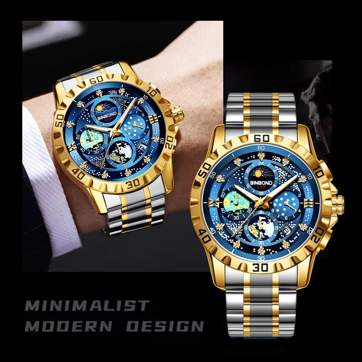 Binbond B3225 – Montre Homme Luxe Sport Quartz | Étanche | Aiguilles Lumineuses | Date