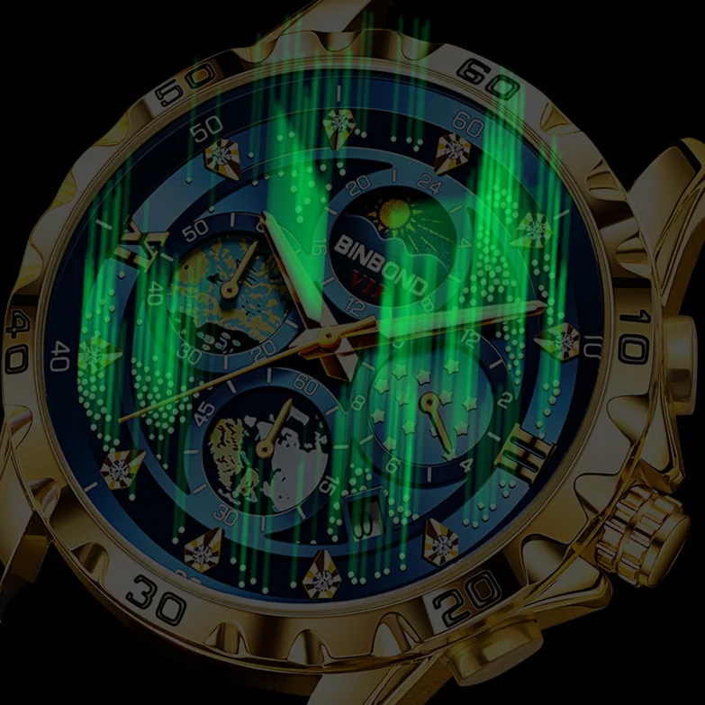Binbond B3225 – Montre Homme Luxe Sport Quartz | Étanche | Aiguilles Lumineuses | Date
