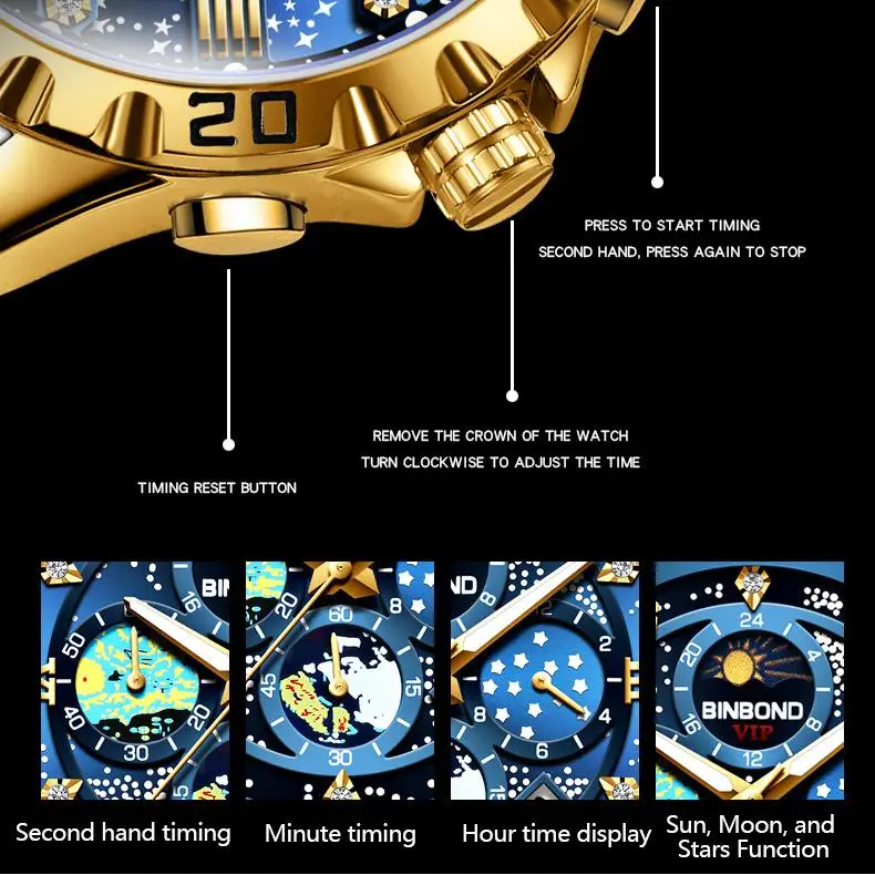 Binbond B3225 – Montre Homme Luxe Sport Quartz | Étanche | Aiguilles Lumineuses | Date