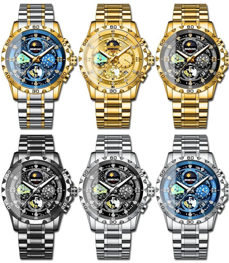 Binbond B3225 – Montre Homme Luxe Sport Quartz | Étanche | Aiguilles Lumineuses | Date