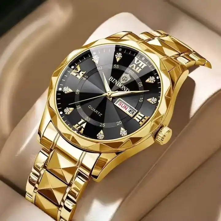 Montre Binbond 2521 Homme Quartz Étanche Lumineuse Double Calendrier Boîtier Acier
