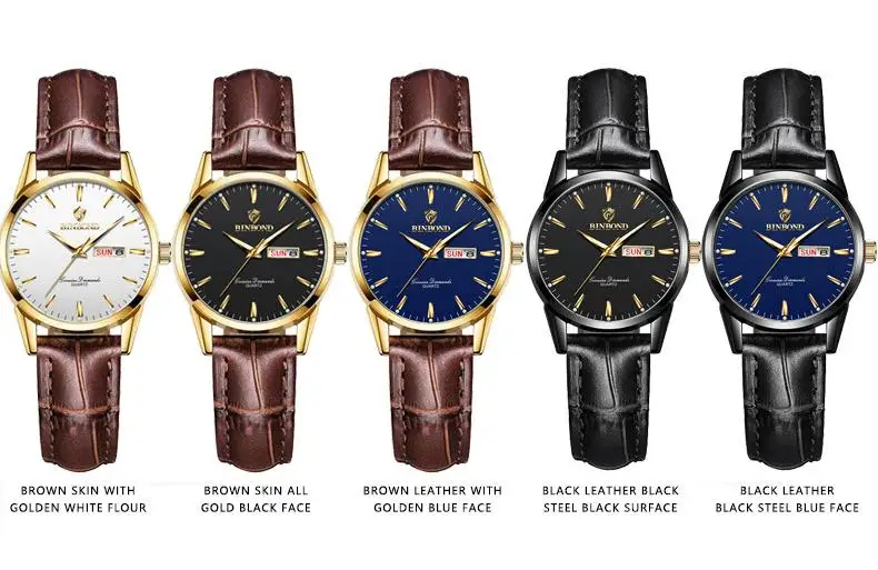 Montre femme Binbond B2238 – Élégante, étanche, bracelet cuir