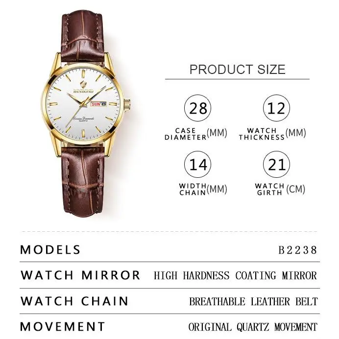 Montre femme Binbond B2238 – Élégante, étanche, bracelet cuir