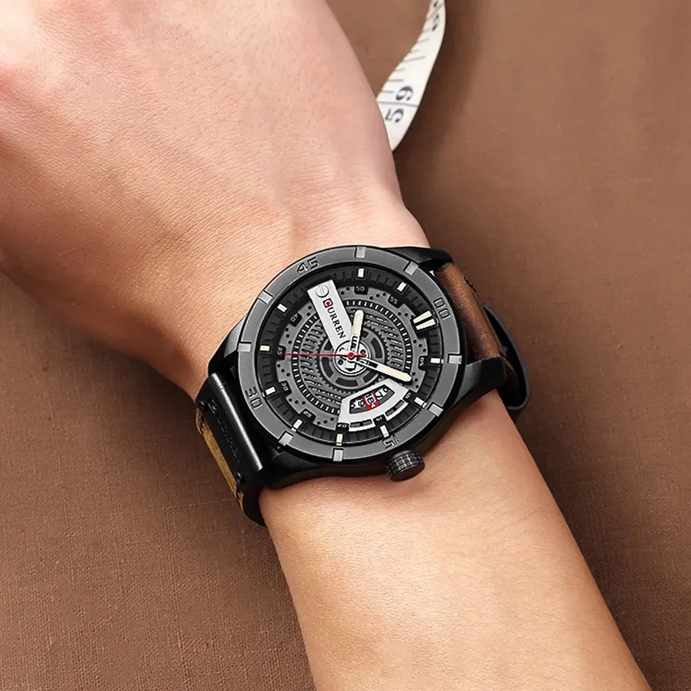 CURREN 8301 – Montre Sport Quartz Homme Bracelet Cuir | Cadran 45mm | Date & Heure