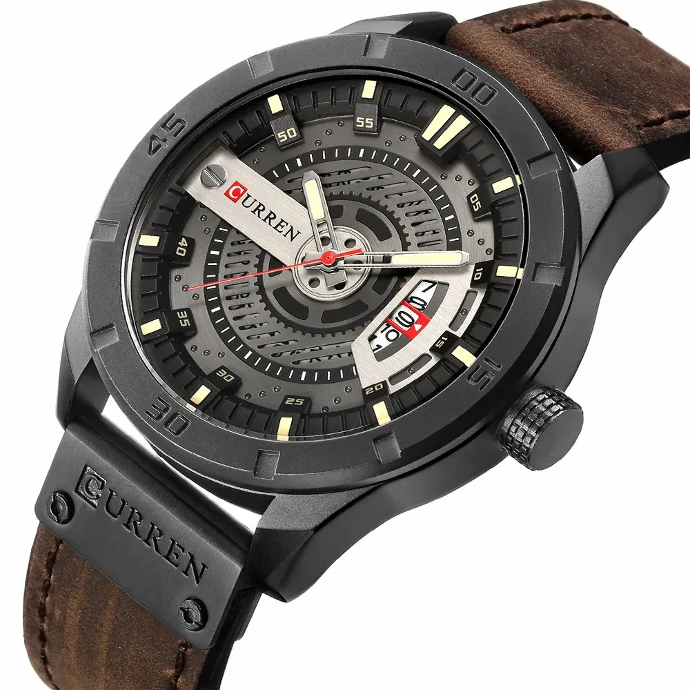 CURREN 8301 – Montre Sport Quartz Homme Bracelet Cuir | Cadran 45mm | Date & Heure