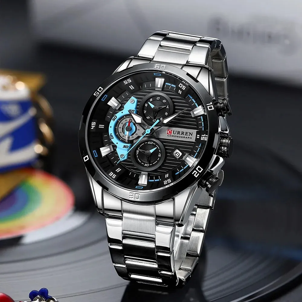 Montre Homme CURREN 8402 | Acier Inoxydable | Quartz | Aiguilles Lumineuses | Élégante